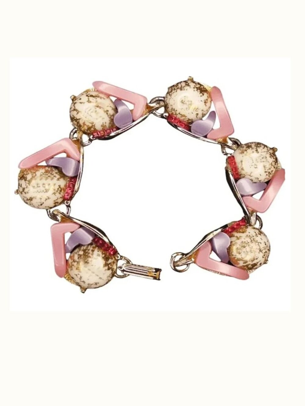 Pink Bracelet OOAK Abstract Art Collage Recycled Vintage Whimsical Soft Girl